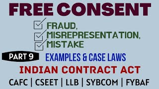 Fraud  Misrepresentation  Mistake  Free Consent  Indian Contract Act  Caselaws  Example [upl. by Adnilem]