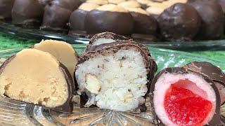 3 Christmas Candies Peanut Butter Buckeyes Coconut Bon Bons Chocolate Covered Cherries [upl. by Anitsuga408]