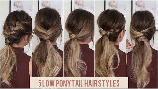 5 Cute low ponytail hairstyles  Hair tutorial [upl. by Duaner]