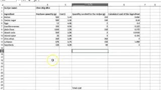 Costing a recipe  Part 2 Excel demonstration [upl. by Krauss]