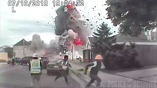 Police Dashcam Captures Massive Gas Explosion in Wisconsin [upl. by Ximenez269]