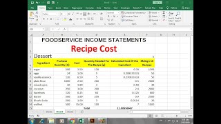 recipe cost calculator food cost Spreadsheet in excel [upl. by Arron]