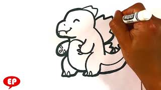 How to Draw Cute Godzilla  Easy Pictures to Draw [upl. by Eelano]